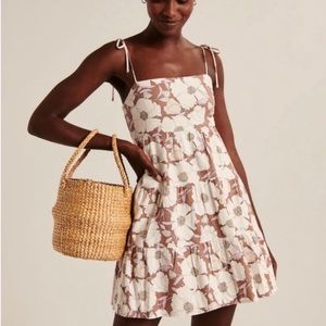 Abercrombie and Fitch Tie Strap Linen Blend Mini Dress
